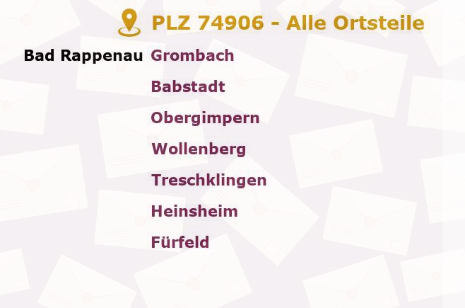 Postleitzahl 74906 Bad Rappenau, Baden-Württemberg - Alle Orte und Ortsteile