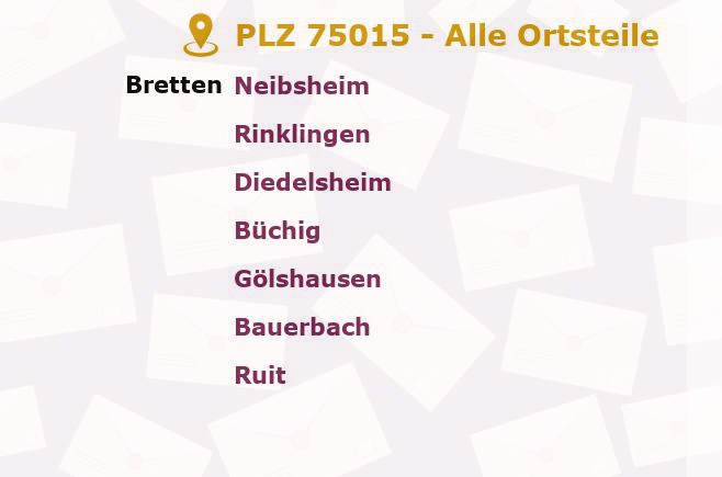 Postleitzahl 75015 Bretten, Baden-Württemberg - Alle Orte und Ortsteile