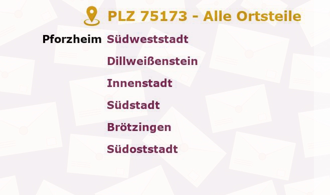 Postleitzahl 75173 Pforzheim, Baden-Württemberg - Alle Orte und Ortsteile