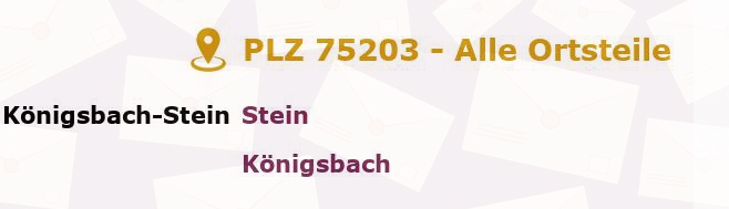 Postleitzahl 75203 Königsbach-Stein, Baden-Württemberg - Alle Orte und Ortsteile