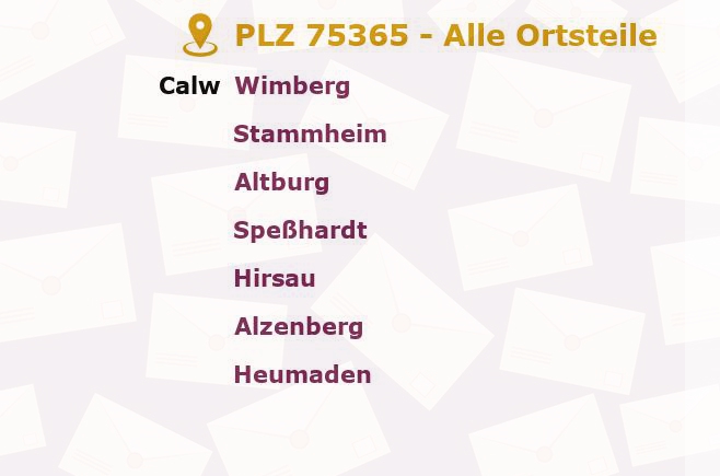 Postleitzahl 75365 Calw, Baden-Württemberg - Alle Orte und Ortsteile