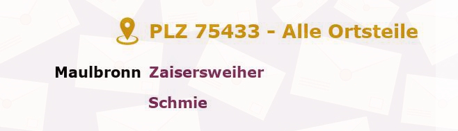 Postleitzahl 75433 Maulbronn, Baden-Württemberg - Alle Orte und Ortsteile