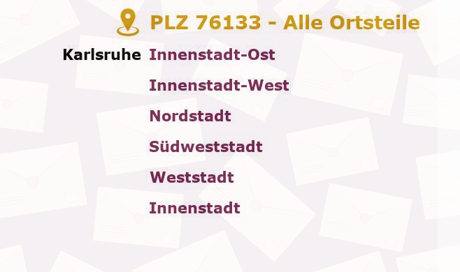 Postleitzahl 76133 Karlsruhe, Baden-Württemberg - Alle Orte und Ortsteile
