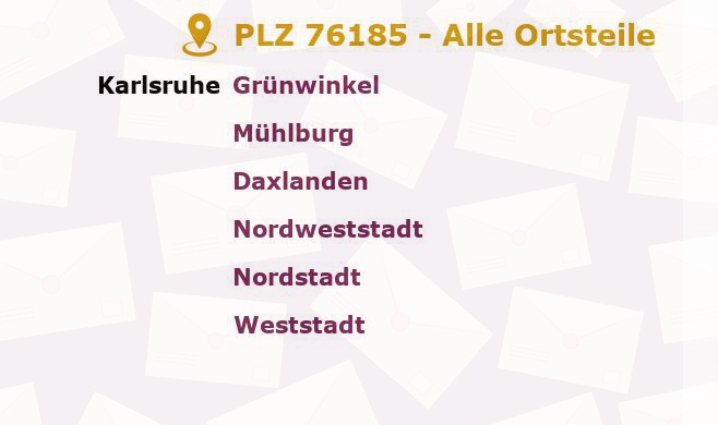 Postleitzahl 76185 Karlsruhe, Baden-Württemberg - Alle Orte und Ortsteile