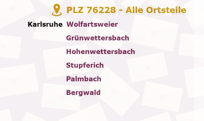 Postleitzahl 76228 Karlsruhe, Baden-Württemberg - Alle Orte und Ortsteile
