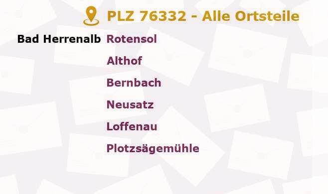 Postleitzahl 76332 Bad Herrenalb, Baden-Württemberg - Alle Orte und Ortsteile