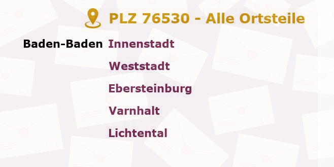 Postleitzahl 76530 Baden-Baden, Baden-Württemberg - Alle Orte und Ortsteile