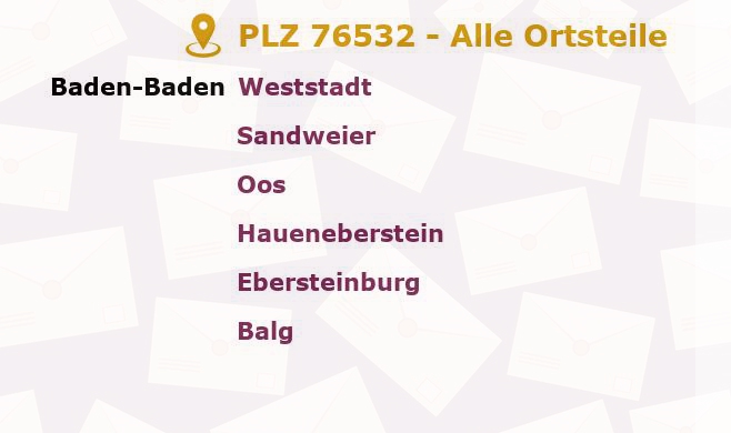 Postleitzahl 76532 Baden-Baden, Baden-Württemberg - Alle Orte und Ortsteile