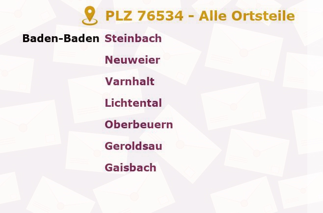 Postleitzahl 76534 Baden-Baden, Baden-Württemberg - Alle Orte und Ortsteile