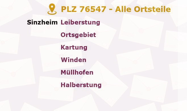 Postleitzahl 76547 Sinzheim, Baden-Württemberg - Alle Orte und Ortsteile