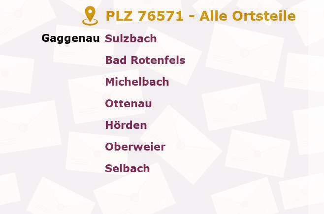 Postleitzahl 76571 Gaggenau, Baden-Württemberg - Alle Orte und Ortsteile