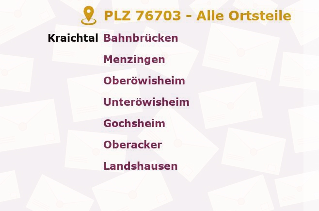 Postleitzahl 76703 Münzesheim, Baden-Württemberg - Alle Orte und Ortsteile