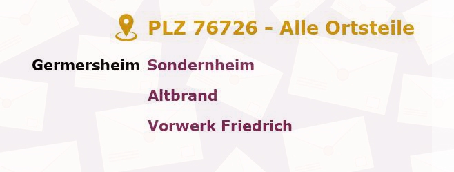 Postleitzahl 76726 Germersheim, Rheinland-Pfalz - Alle Orte und Ortsteile