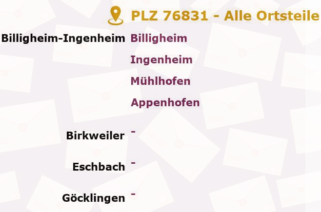 Postleitzahl 76831 Ilbesheim, Rheinland-Pfalz - Alle Orte und Ortsteile