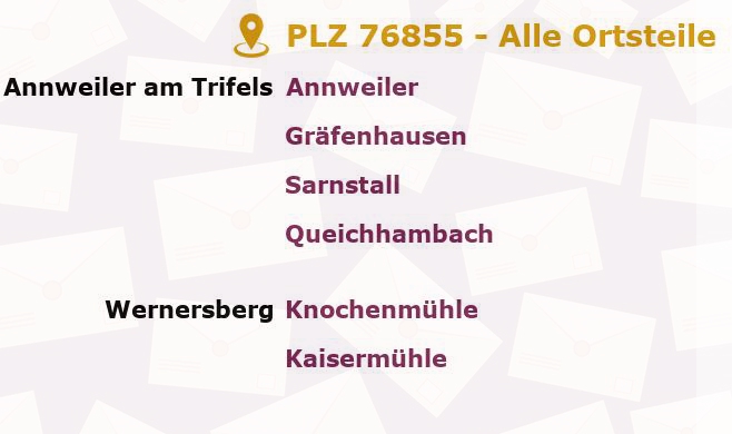 Postleitzahl 76855 Annweiler am Trifels, Rheinland-Pfalz - Alle Orte und Ortsteile