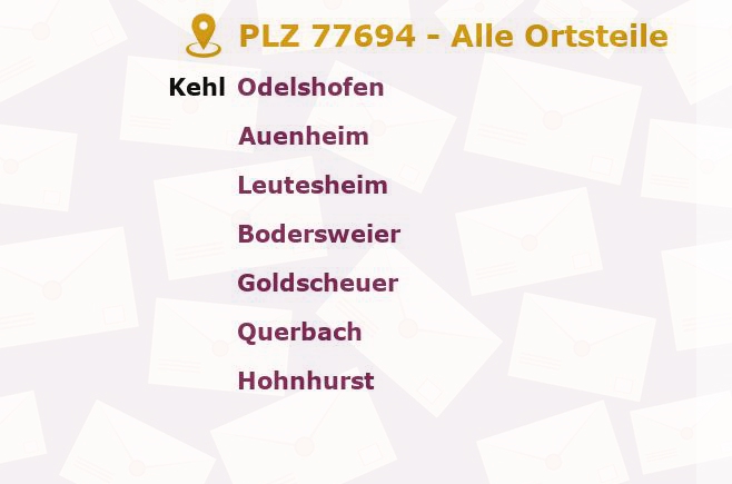 Postleitzahl 77694 Kehl, Baden-Württemberg - Alle Orte und Ortsteile