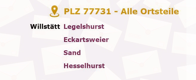 Postleitzahl 77731 Willstätt, Baden-Württemberg - Alle Orte und Ortsteile