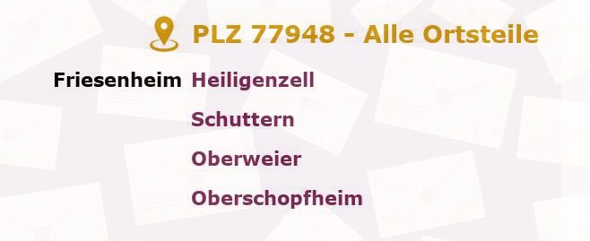 Postleitzahl 77948 Friesenheim, Baden-Württemberg - Alle Orte und Ortsteile