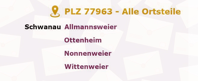 Postleitzahl 77963 Schwanau, Baden-Württemberg - Alle Orte und Ortsteile