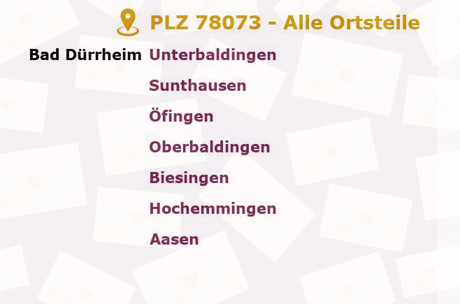 Postleitzahl 78073 Bad Dürrheim, Baden-Württemberg - Alle Orte und Ortsteile