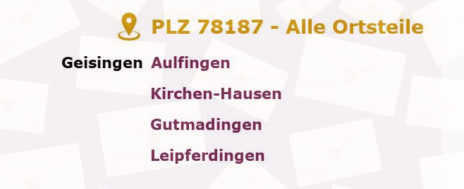 Postleitzahl 78187 Geisingen, Baden-Württemberg - Alle Orte und Ortsteile