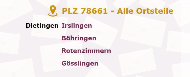 Postleitzahl 78661 Dietingen, Baden-Württemberg - Alle Orte und Ortsteile