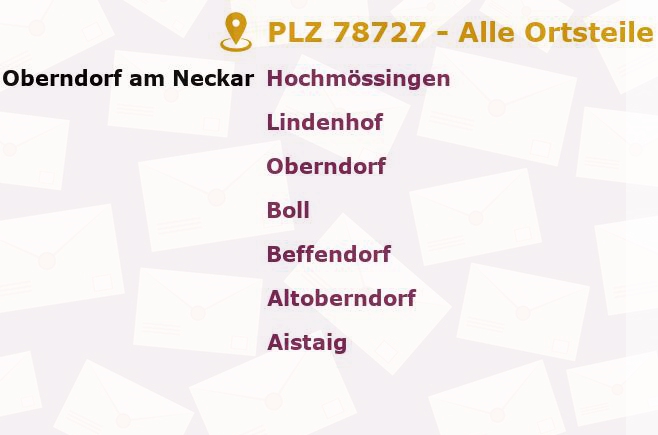 Postleitzahl 78727 Oberndorf am Neckar, Baden-Württemberg - Alle Orte und Ortsteile