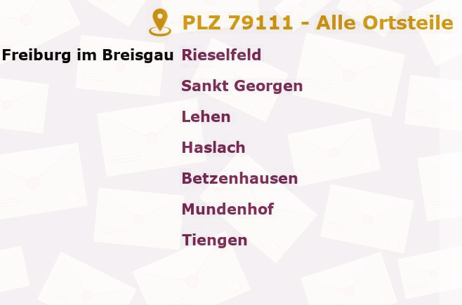 Postleitzahl 79111 Freiburg im Breisgau, Baden-Württemberg - Alle Orte und Ortsteile