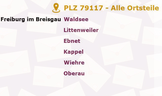 Postleitzahl 79117 Freiburg im Breisgau, Baden-Württemberg - Alle Orte und Ortsteile