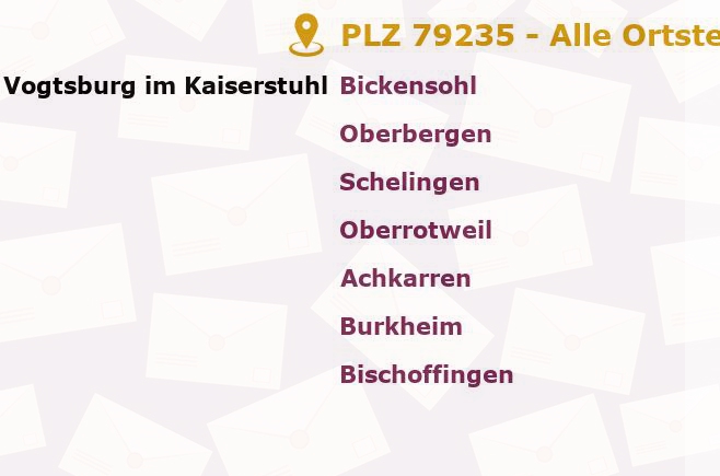 Postleitzahl 79235 Vogtsburg, Baden-Württemberg - Alle Orte und Ortsteile