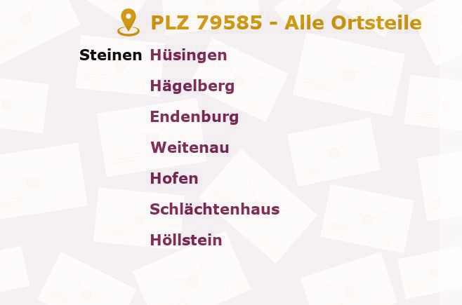 Postleitzahl 79585 Steinen, Baden-Württemberg - Alle Orte und Ortsteile