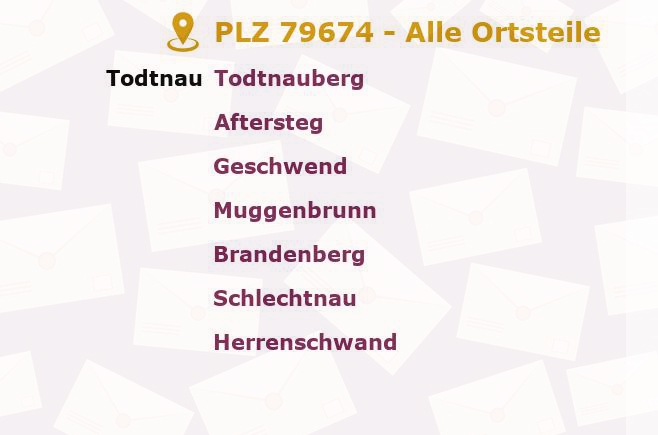 Postleitzahl 79674 Todtnau, Baden-Württemberg - Alle Orte und Ortsteile