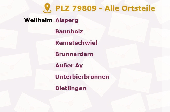 Postleitzahl 79809 Weilheim, Baden-Württemberg - Alle Orte und Ortsteile