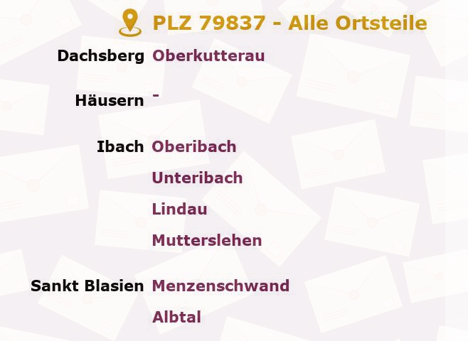 Postleitzahl 79837 Sankt Blasien, Baden-Württemberg - Alle Orte und Ortsteile