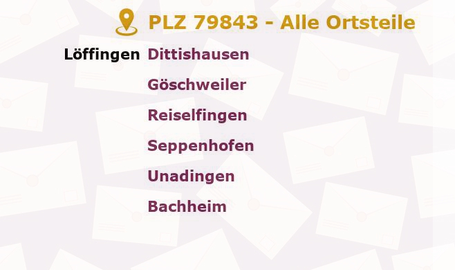 Postleitzahl 79843 Löffingen, Baden-Württemberg - Alle Orte und Ortsteile