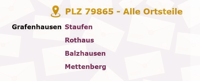 Postleitzahl 79865 Grafenhausen, Baden-Württemberg - Alle Orte und Ortsteile