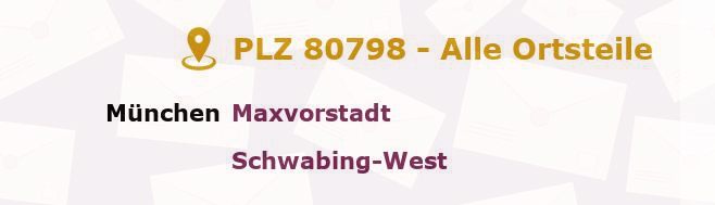 Postleitzahl 80798 München, Bayern - Alle Orte und Ortsteile