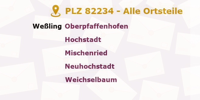 Postleitzahl 82234 Weßling, Bayern - Alle Orte und Ortsteile