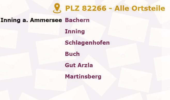 Postleitzahl 82266 Inning am Ammersee, Bayern - Alle Orte und Ortsteile