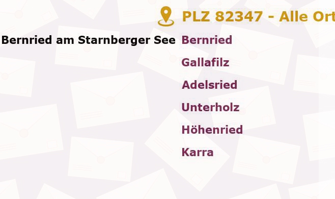 Postleitzahl 82347 Bernried am Starnberger See, Bayern - Alle Orte und Ortsteile