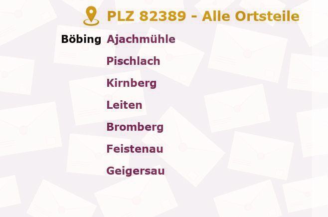 Postleitzahl 82389 Böbing, Bayern - Alle Orte und Ortsteile