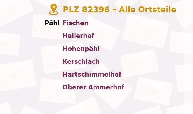 Postleitzahl 82396 Pähl, Bayern - Alle Orte und Ortsteile