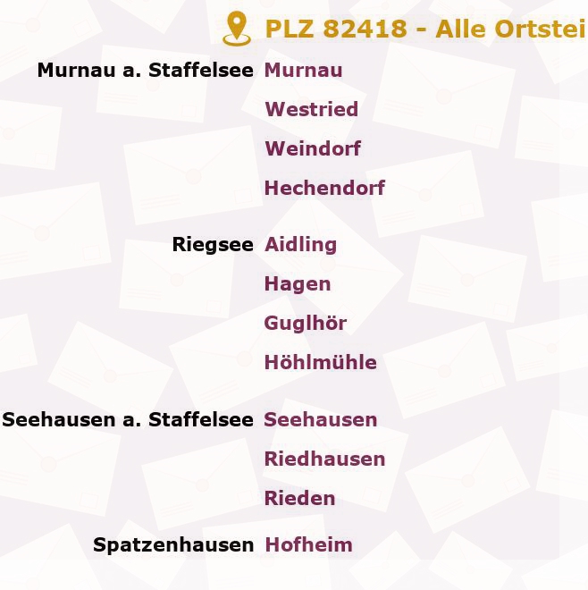 Postleitzahl 82418 Riegsee, Bayern - Alle Orte und Ortsteile