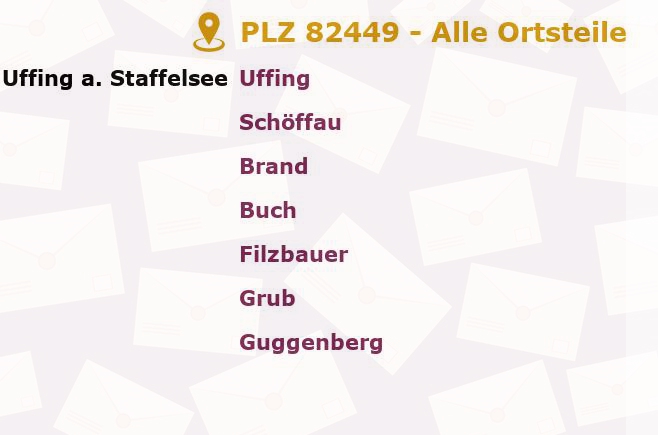 Postleitzahl 82449 Uffing, Bayern - Alle Orte und Ortsteile