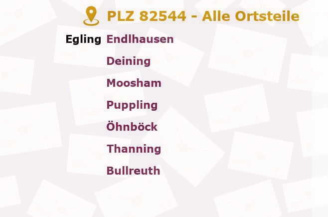 Postleitzahl 82544 Egling, Bayern - Alle Orte und Ortsteile