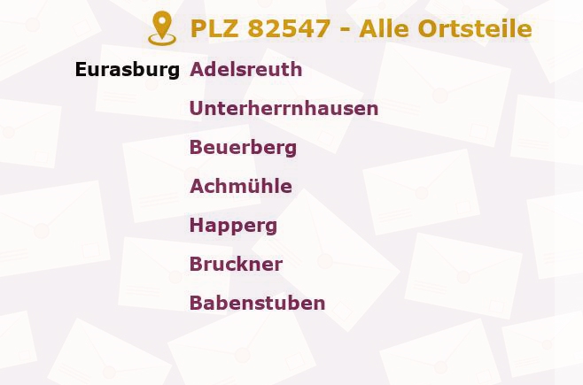 Postleitzahl 82547 Eurasburg, Bayern - Alle Orte und Ortsteile