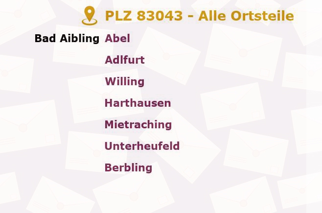 Postleitzahl 83043 Bad Aibling, Bayern - Alle Orte und Ortsteile