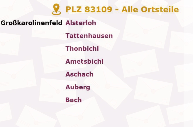 Postleitzahl 83109 Großkarolinenfeld, Bayern - Alle Orte und Ortsteile