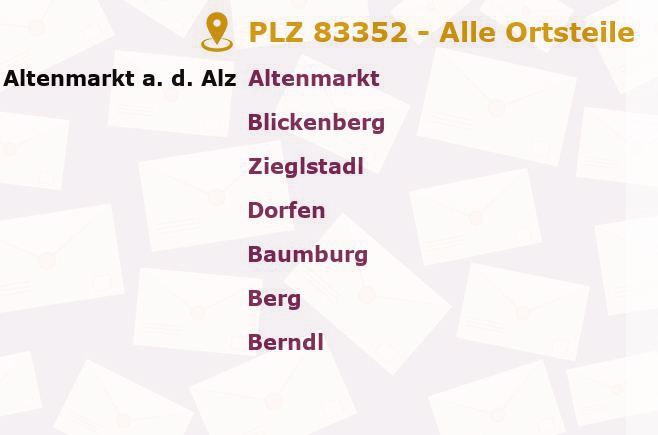 Postleitzahl 83352 Altenmarkt an der Alz, Bayern - Alle Orte und Ortsteile