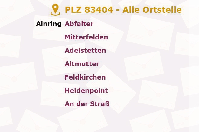 Postleitzahl 83404 Ainring, Bayern - Alle Orte und Ortsteile